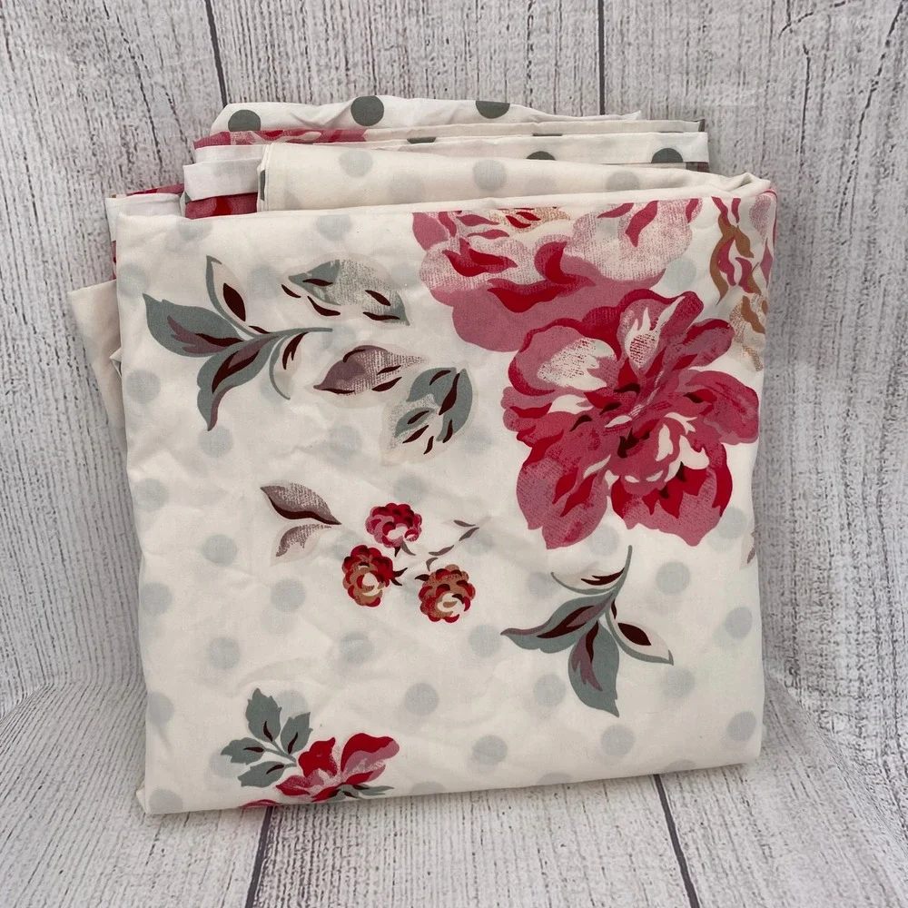 Cath Kidston Duvet Cover King Raspberry Roses Floral Gray Polka Dot Reversible